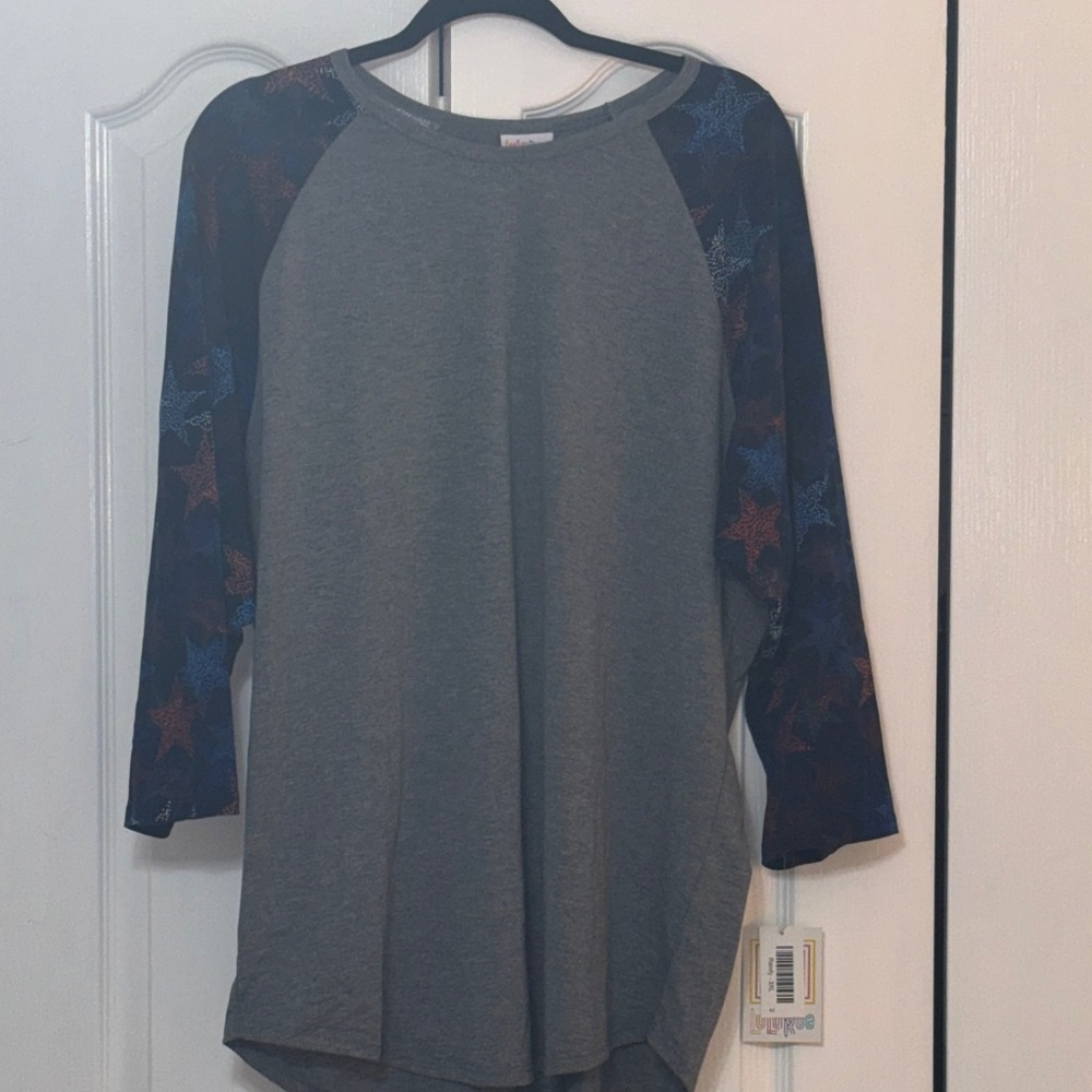 LuLaRoe Gray and Blue Long Sleeve Tee